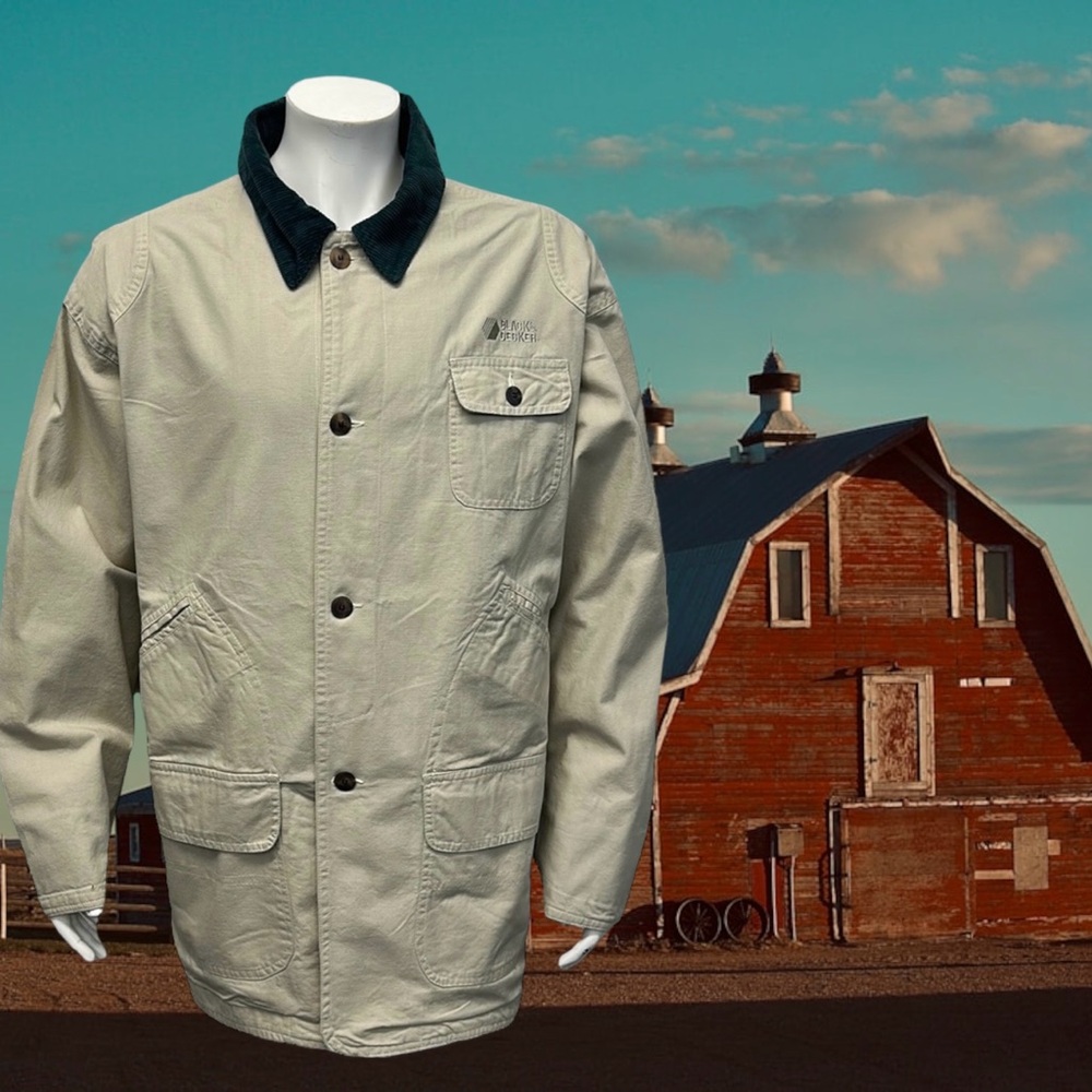 Vintage Black & Decker Embroidered Logo Tan Denim Utility Winter Chore Jacket LG